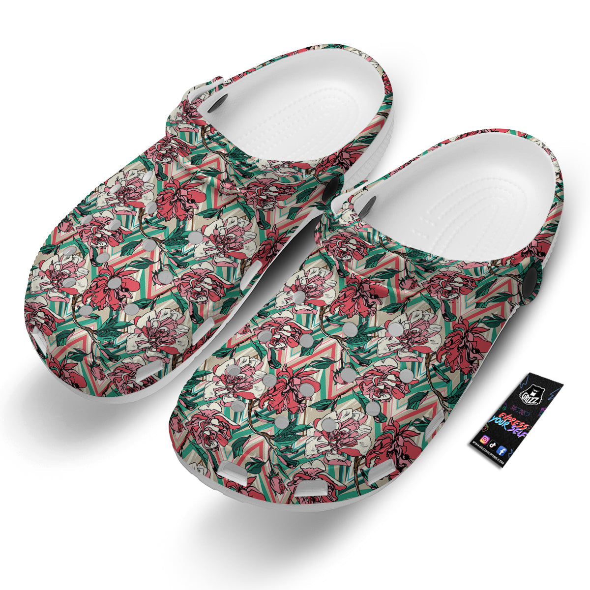 Rose And Zigzag Peony Print Pattern Clog-grizzshop