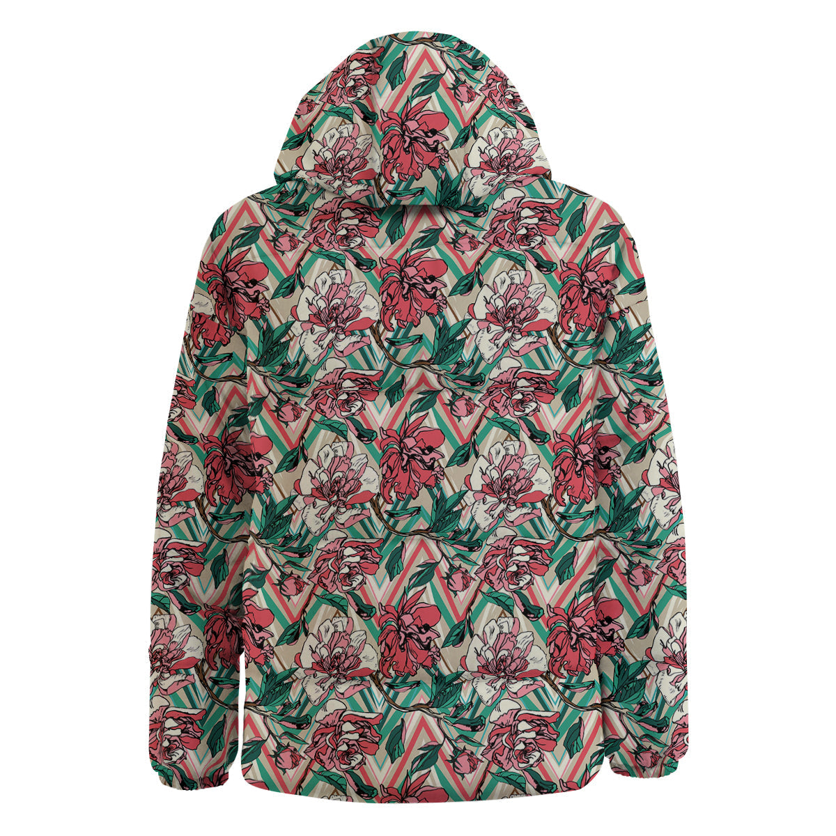 Rose And Zigzag Peony Print Pattern Down Jacket-grizzshop