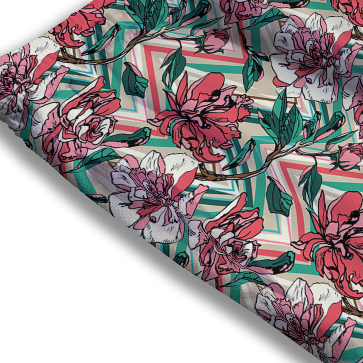 Rose And Zigzag Peony Print Pattern Mesh Shorts