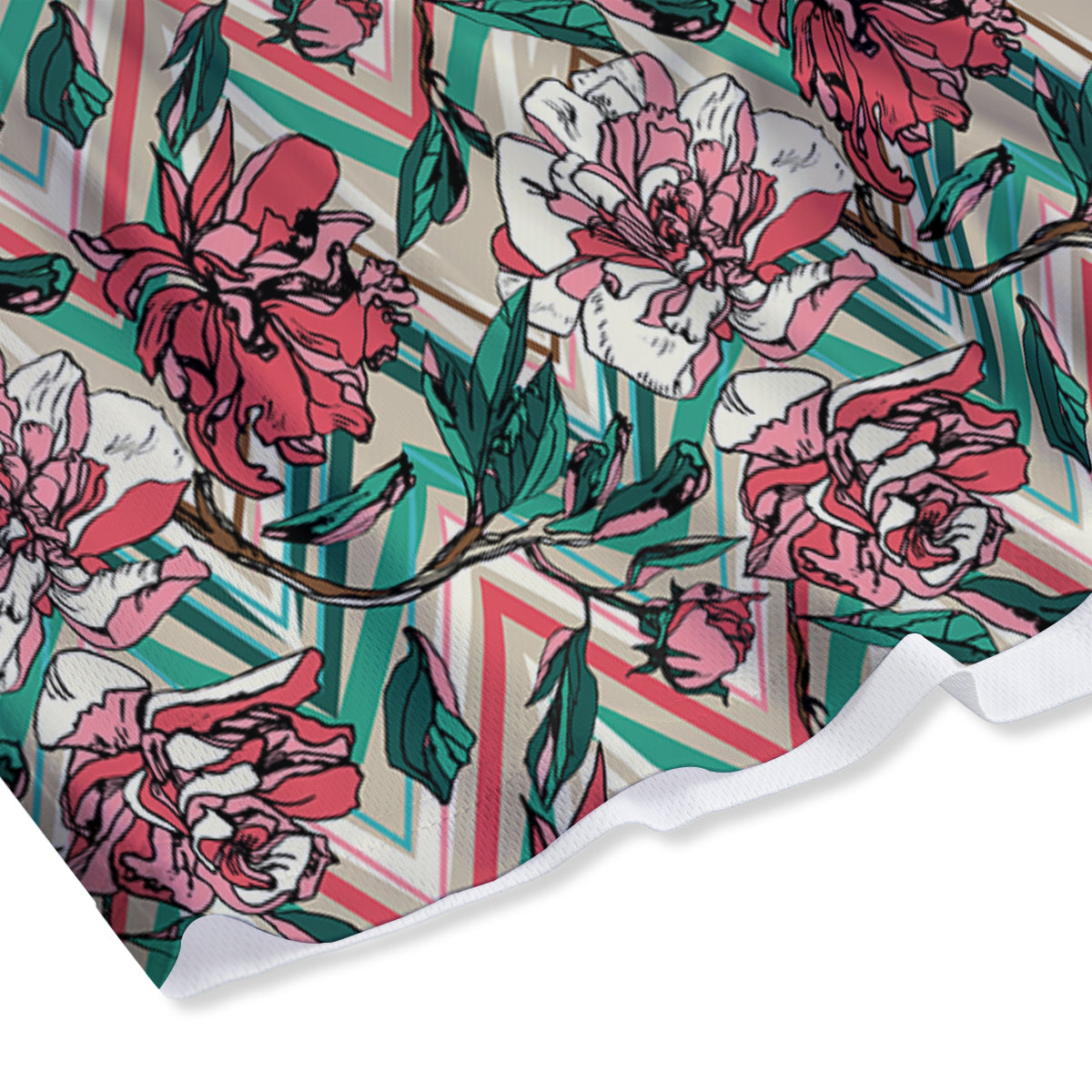 Rose And Zigzag Peony Print Pattern Mesh Shorts