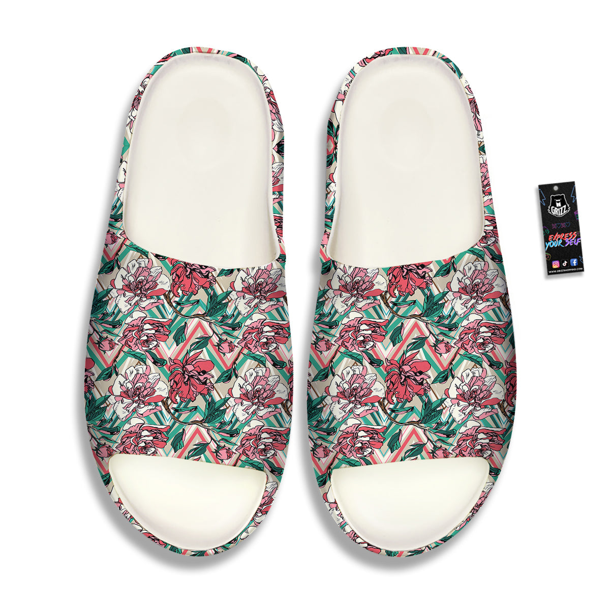 Rose And Zigzag Peony Print Pattern Sandals-grizzshop