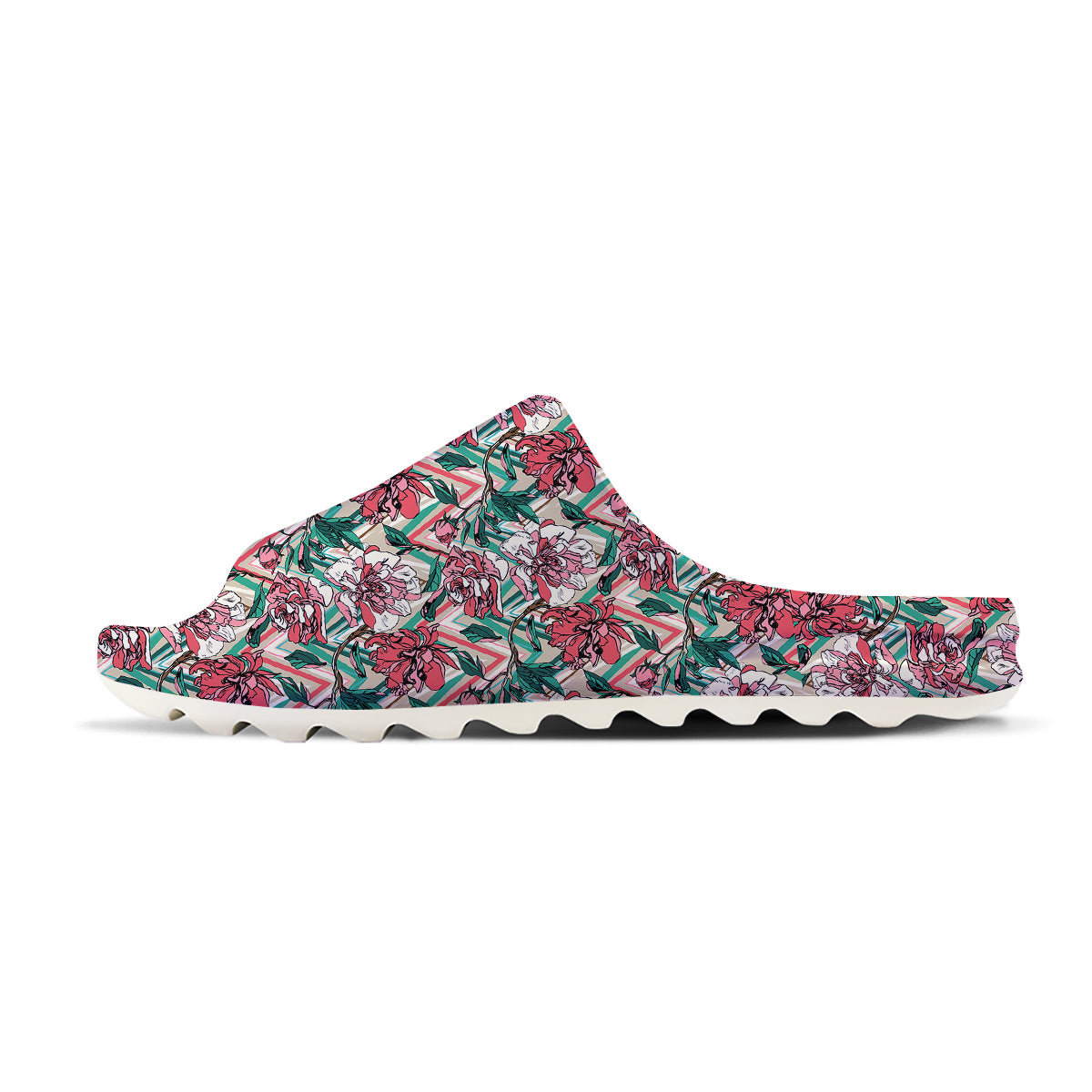 Rose And Zigzag Peony Print Pattern Sandals-grizzshop