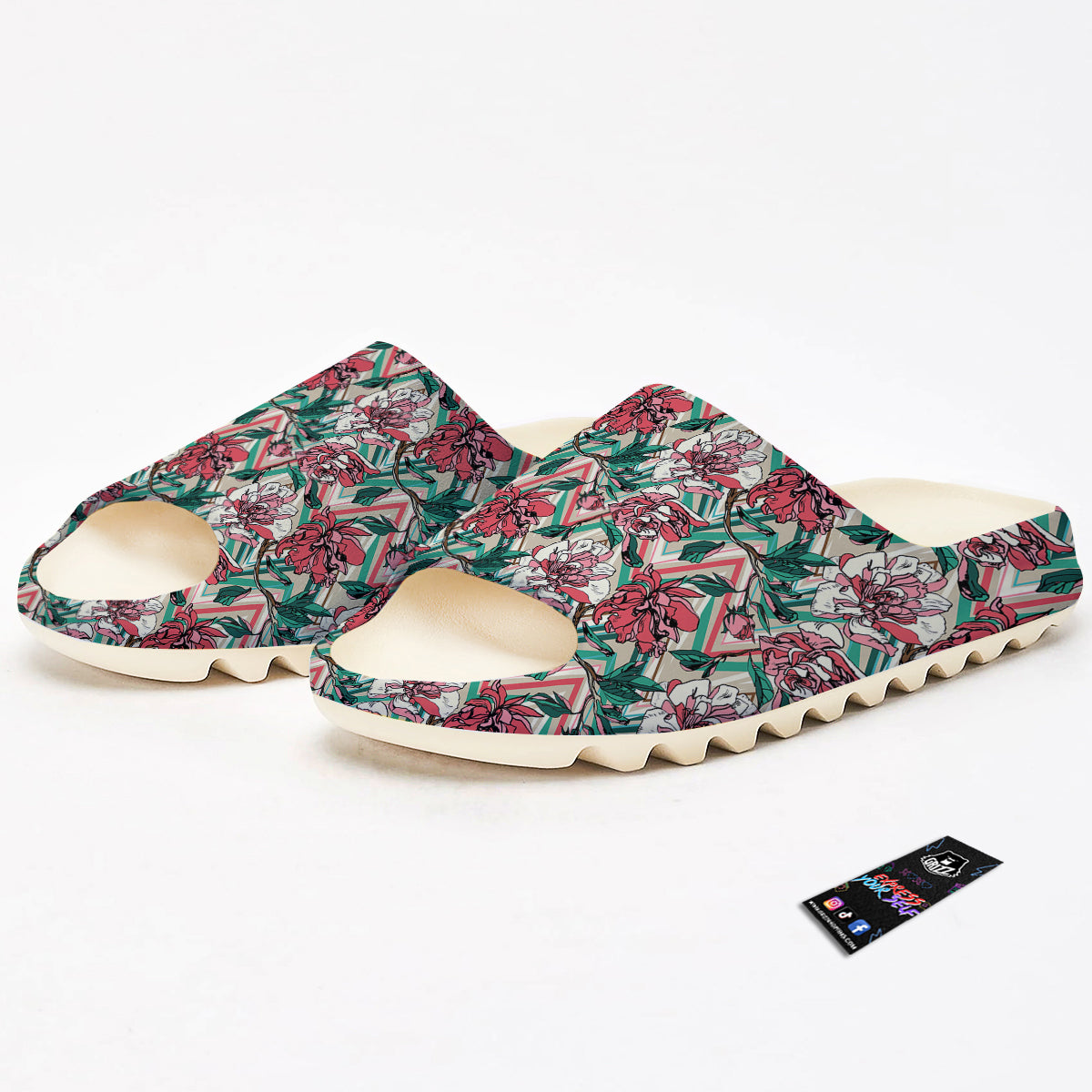 Rose And Zigzag Peony Print Pattern Sandals-grizzshop