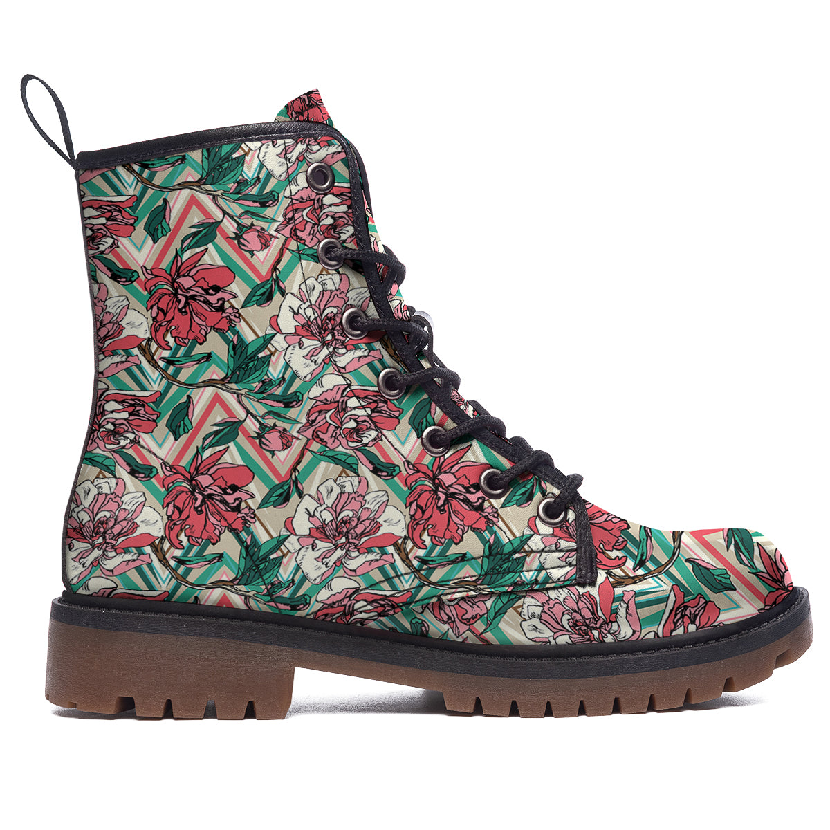Rose And Zigzag Peony Print Pattern Work Boots-grizzshop