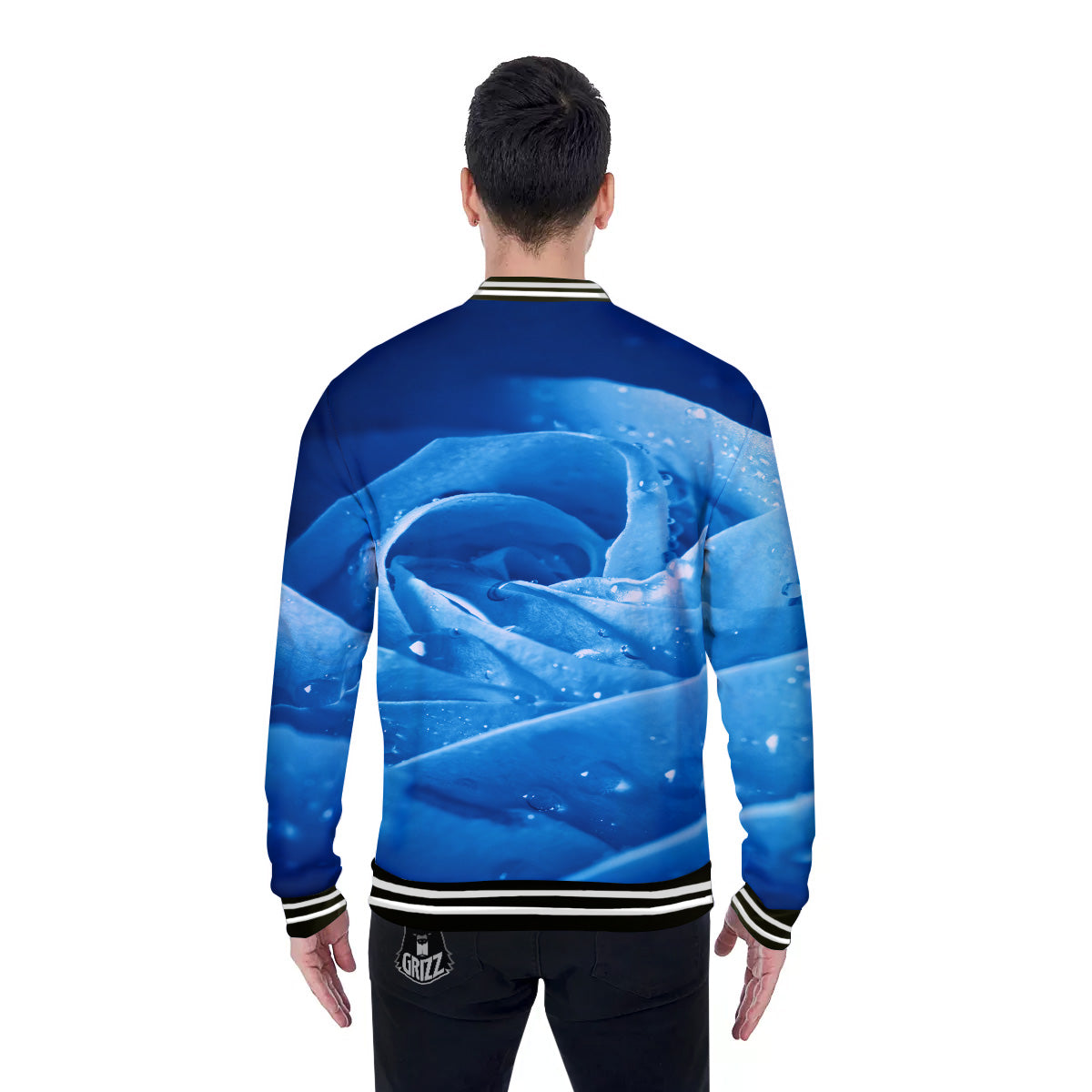 Rose Blue Print Baseball Jacket-grizzshop