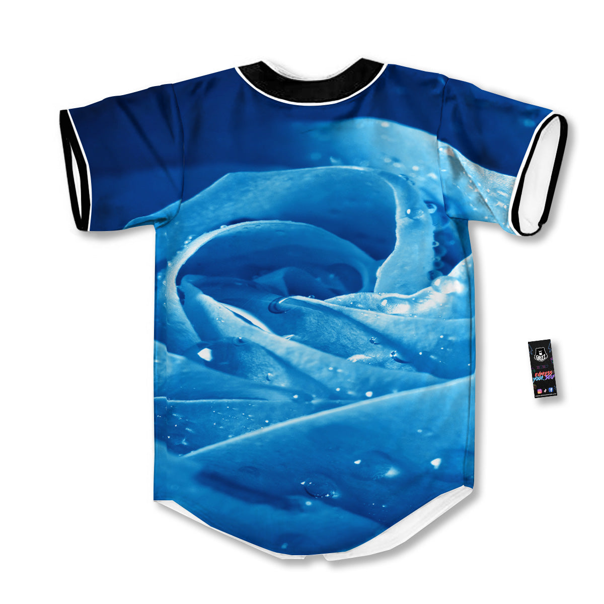 Rose Blue Print Baseball Jersey-grizzshop
