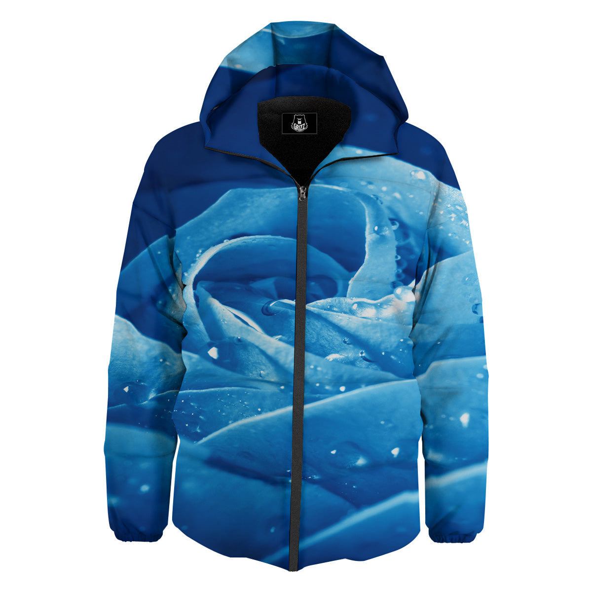 Rose Blue Print Down Jacket-grizzshop