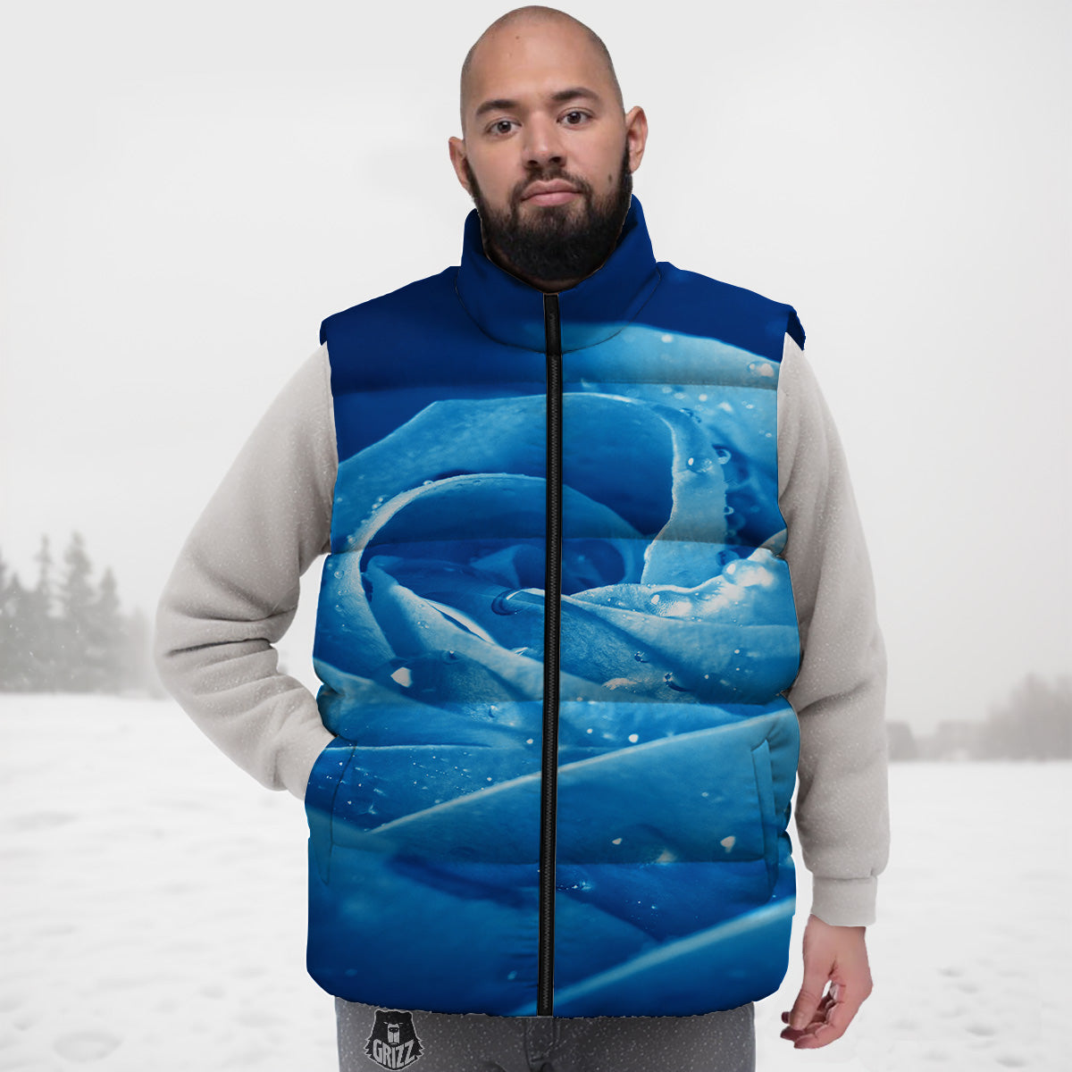 Rose Blue Print Down Vest-grizzshop