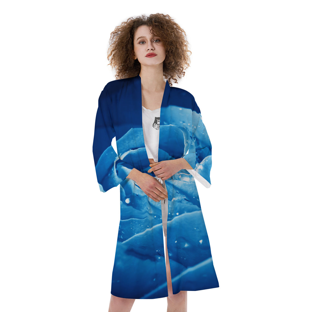 Rose Blue Print Kimono-grizzshop