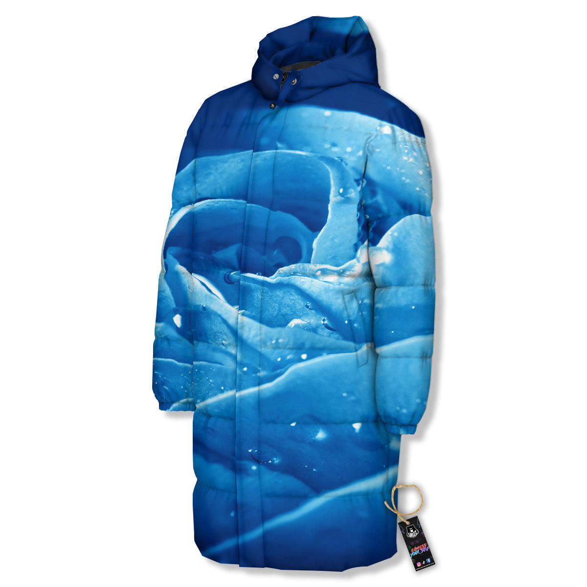 Rose Blue Print Long Down Jacket-grizzshop