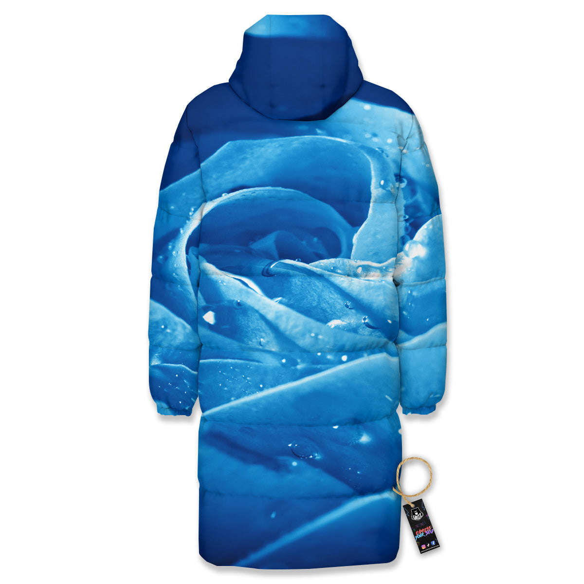 Rose Blue Print Long Down Jacket-grizzshop