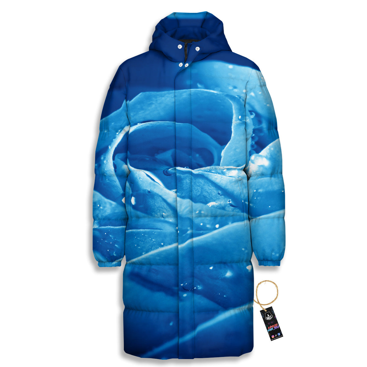 Rose Blue Print Long Down Jacket-grizzshop