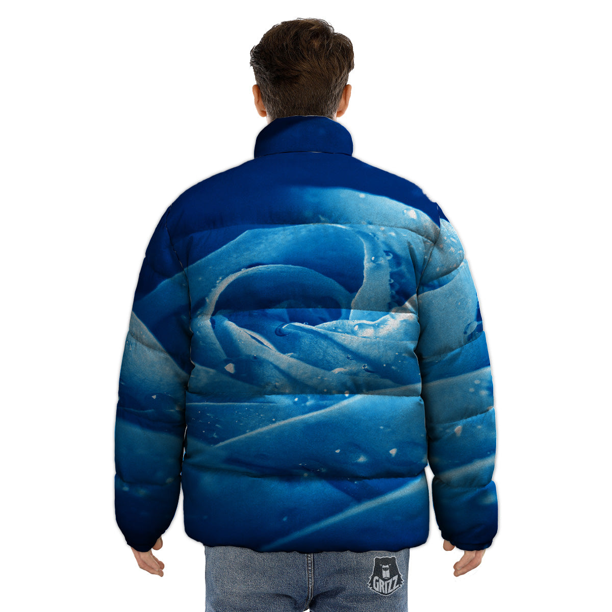 Rose Blue Print Puffer Jacket-grizzshop