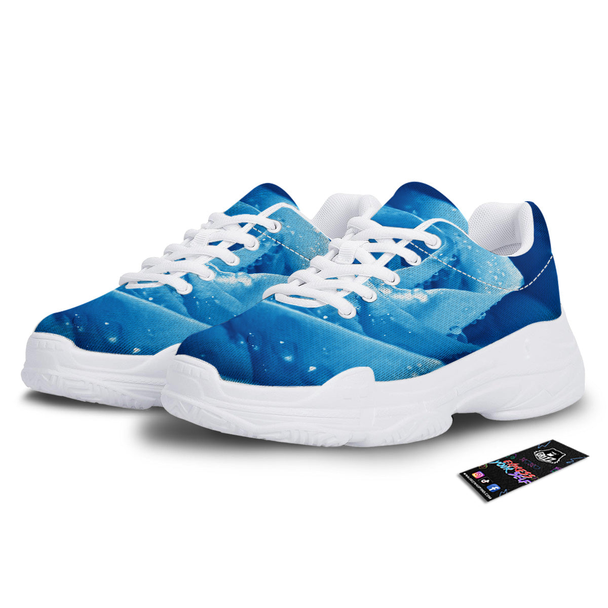 Rose Blue Print White Chunky Shoes-grizzshop