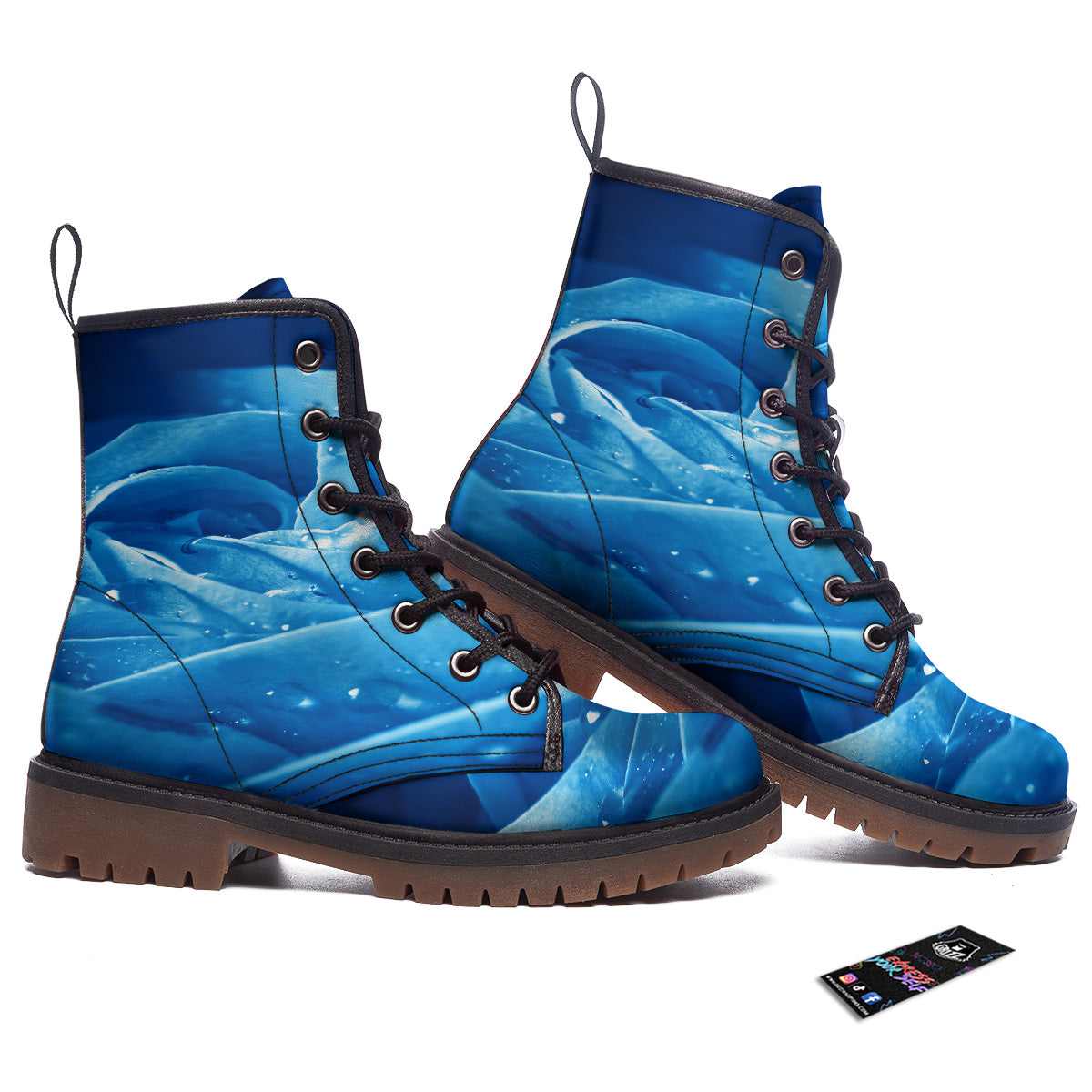 Rose Blue Print Work Boots-grizzshop