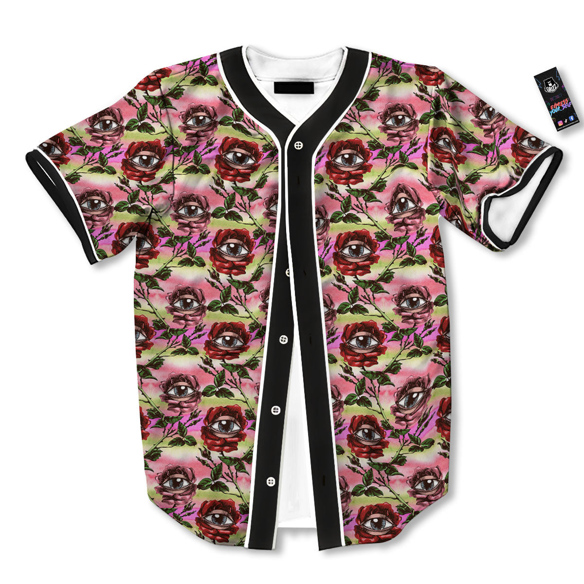 Rose Eyeball Print Pattern Baseball Jersey-grizzshop