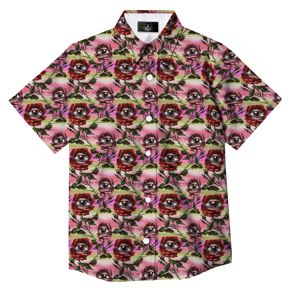 Rose Eyeball Print Pattern Button Up Shirt-grizzshop