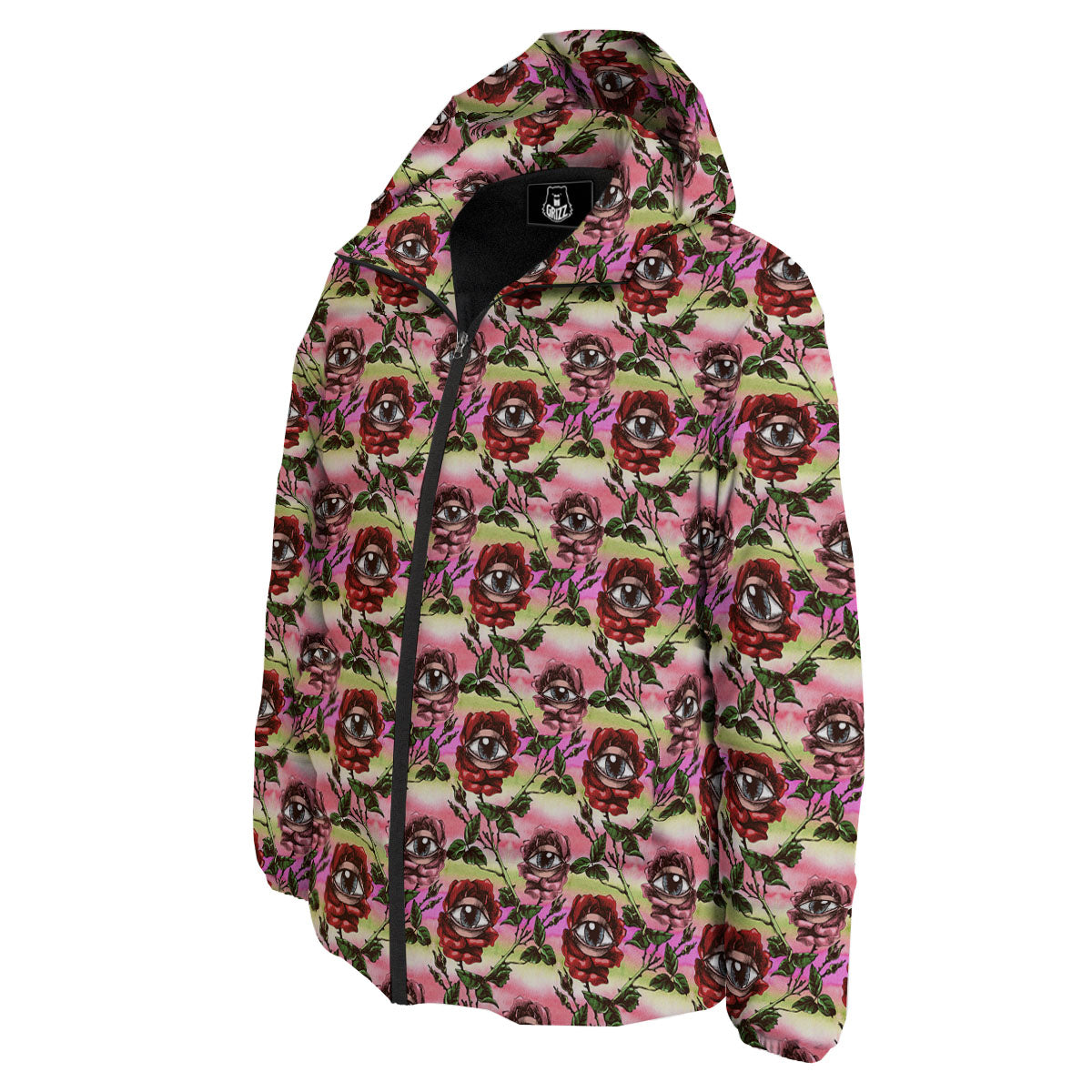Rose Eyeball Print Pattern Down Jacket-grizzshop
