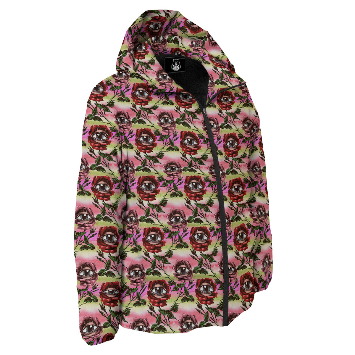 Rose Eyeball Print Pattern Down Jacket-grizzshop
