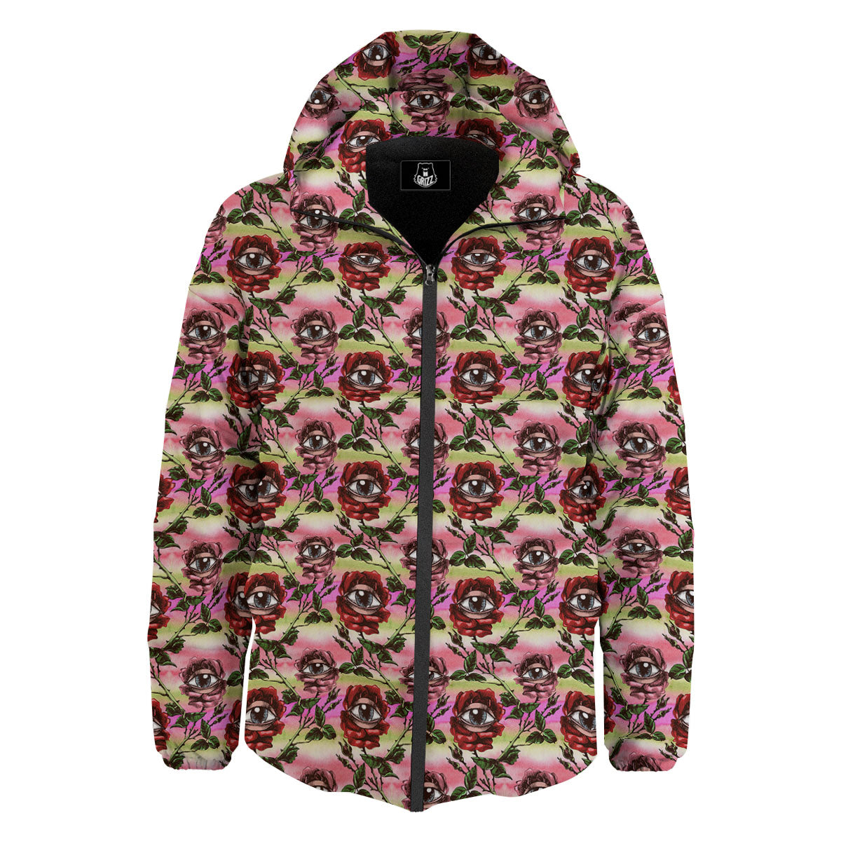 Rose Eyeball Print Pattern Down Jacket-grizzshop