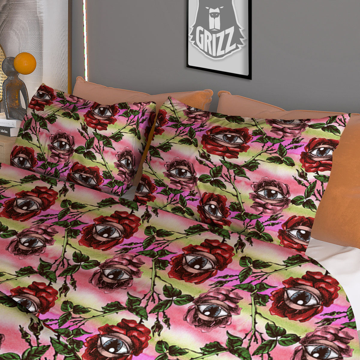 Rose Eyeball Print Pattern Duvet Cover Bedding Set
