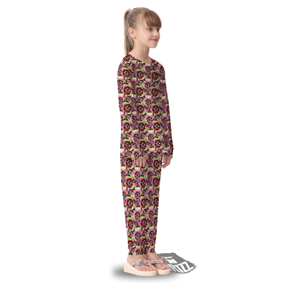 Rose Eyeball Print Pattern Kid's Pajamas-grizzshop