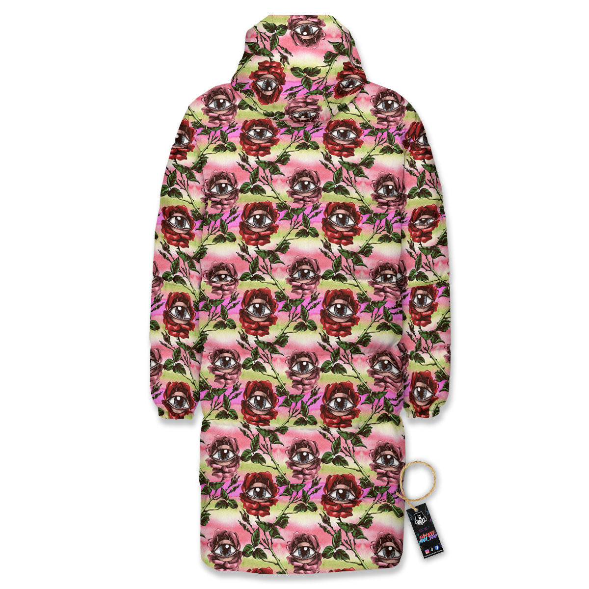 Rose Eyeball Print Pattern Long Down Jacket-grizzshop