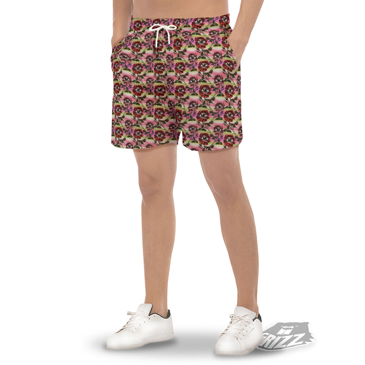 Rose Eyeball Print Pattern Men's Gym Shorts-grizzshop
