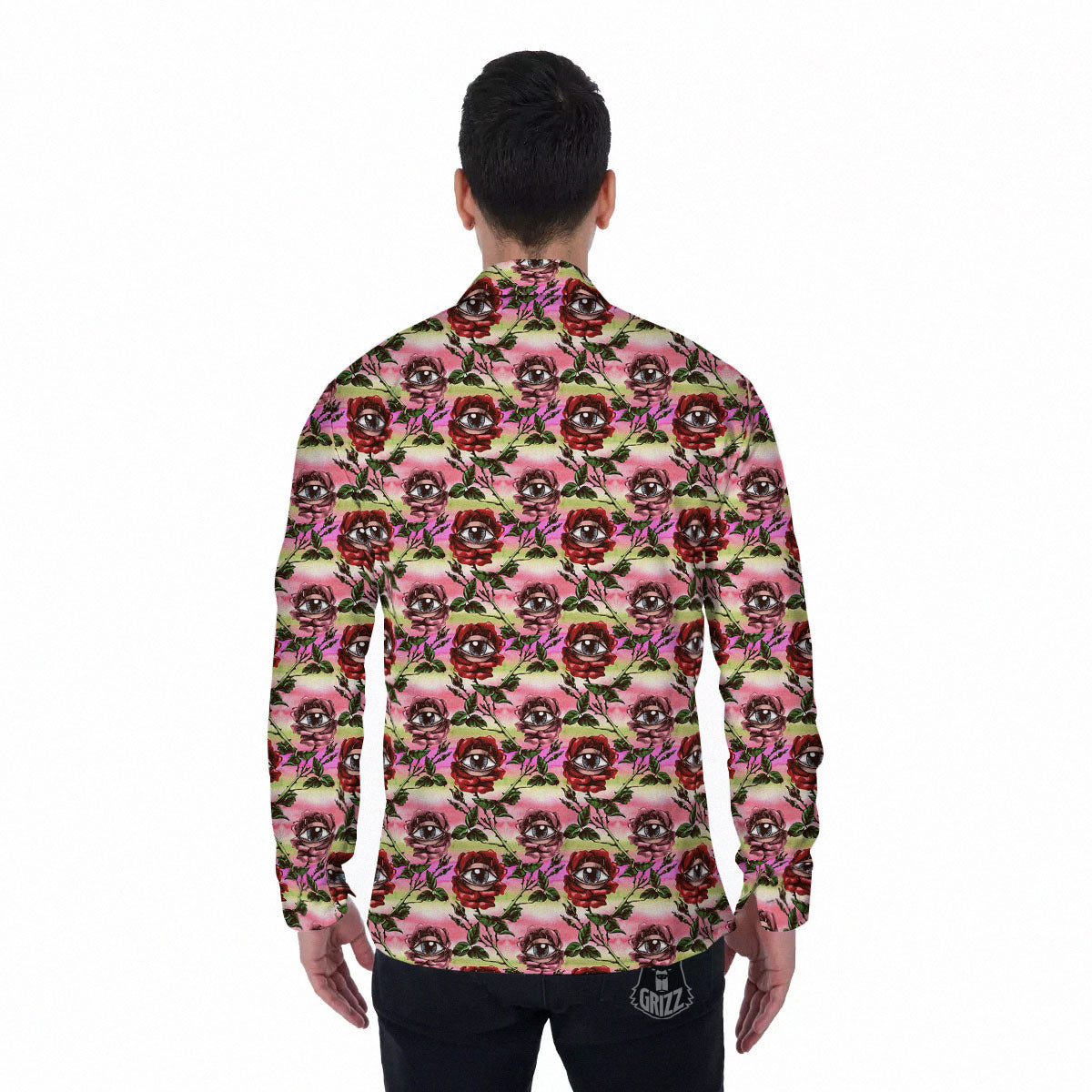 Rose Eyeball Print Pattern Men's Long Sleeve Shirts-grizzshop