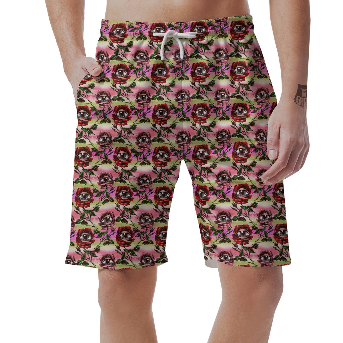 Rose Eyeball Print Pattern Men's Shorts-grizzshop