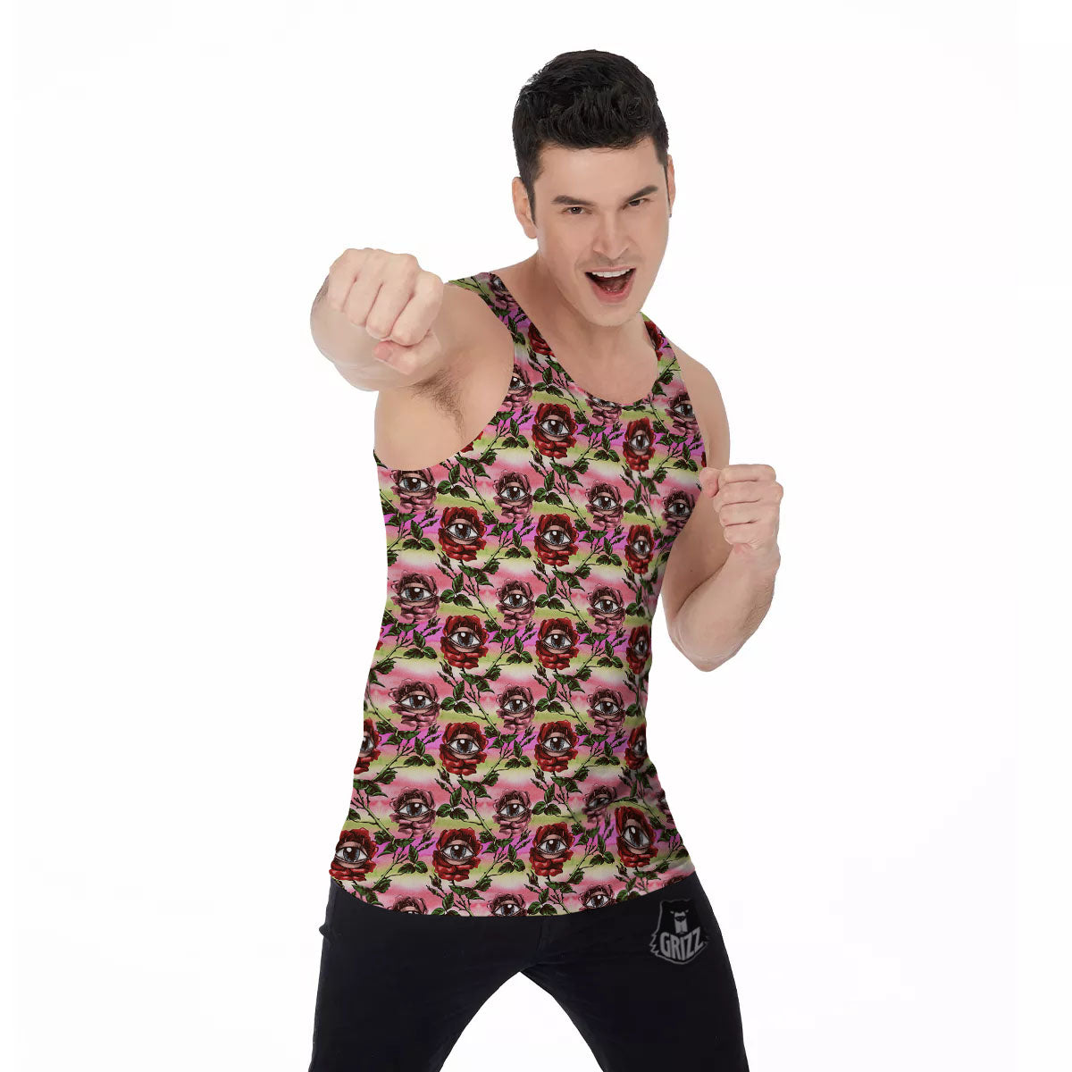 Rose Eyeball Print Pattern Men's Tank Top-grizzshop