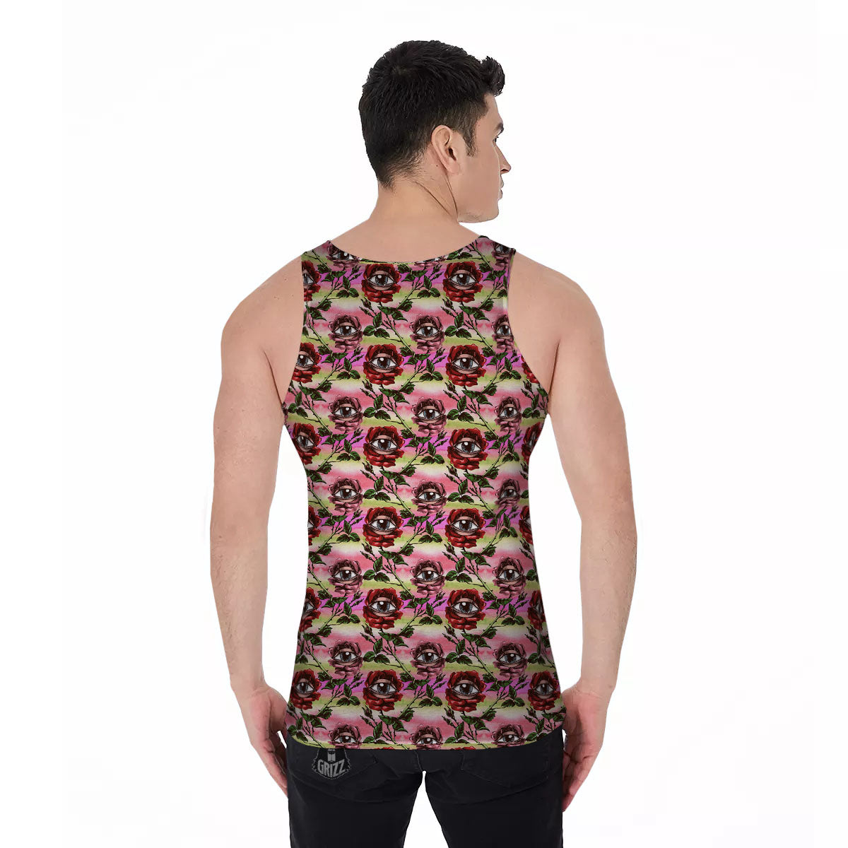 Rose Eyeball Print Pattern Men's Tank Top-grizzshop