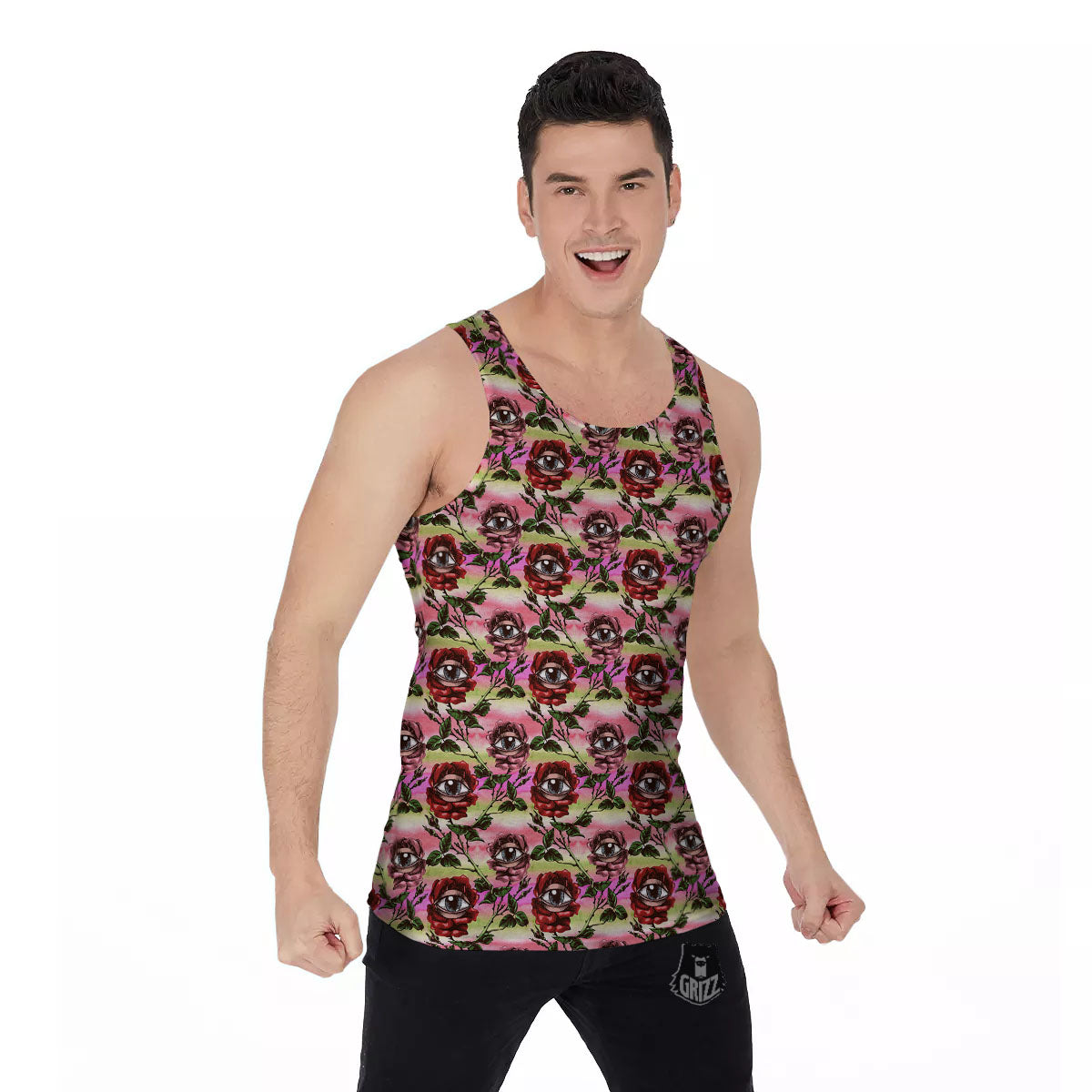 Rose Eyeball Print Pattern Men's Tank Top-grizzshop