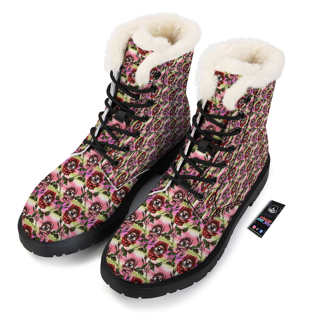 Rose Eyeball Print Pattern Winter Boots-grizzshop