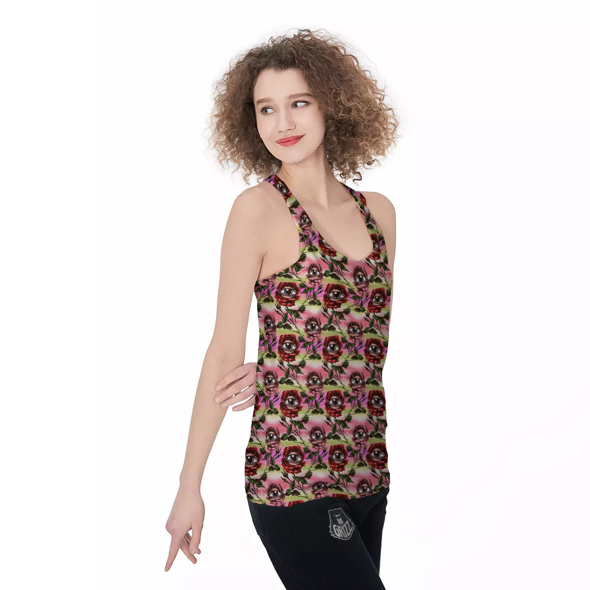 Rose Eyeball Print Pattern Women's Racerback Tank Top-grizzshop