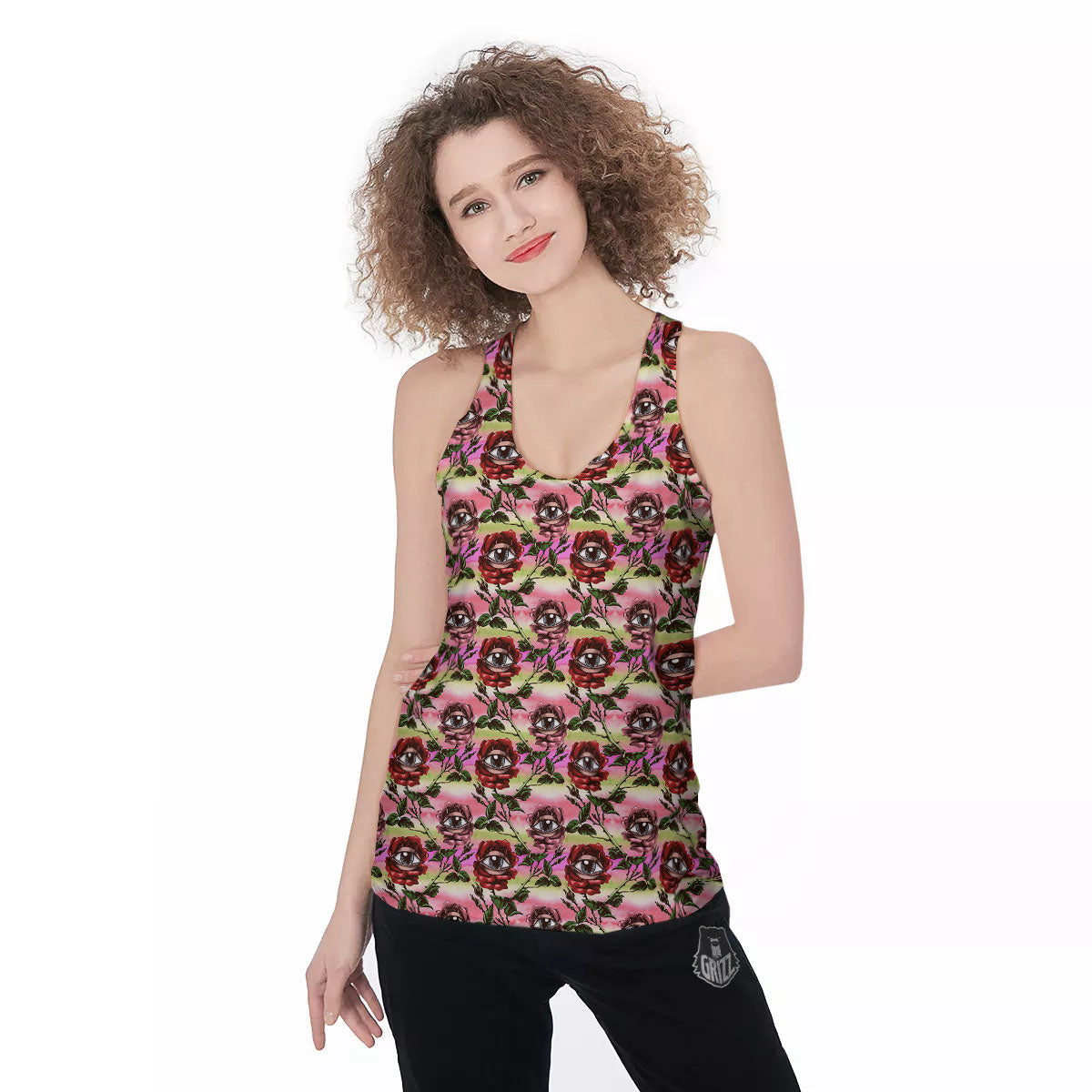 Rose Eyeball Print Pattern Women's Racerback Tank Top-grizzshop