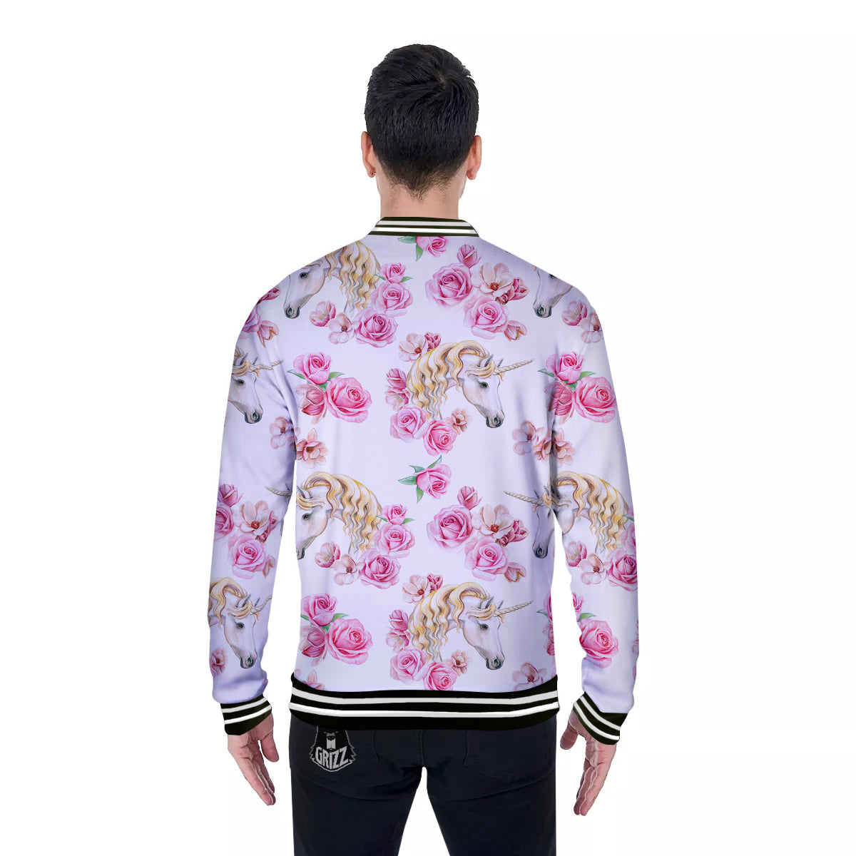 Rose Fairy White Unicorn Print Pattern Baseball Jacket-grizzshop