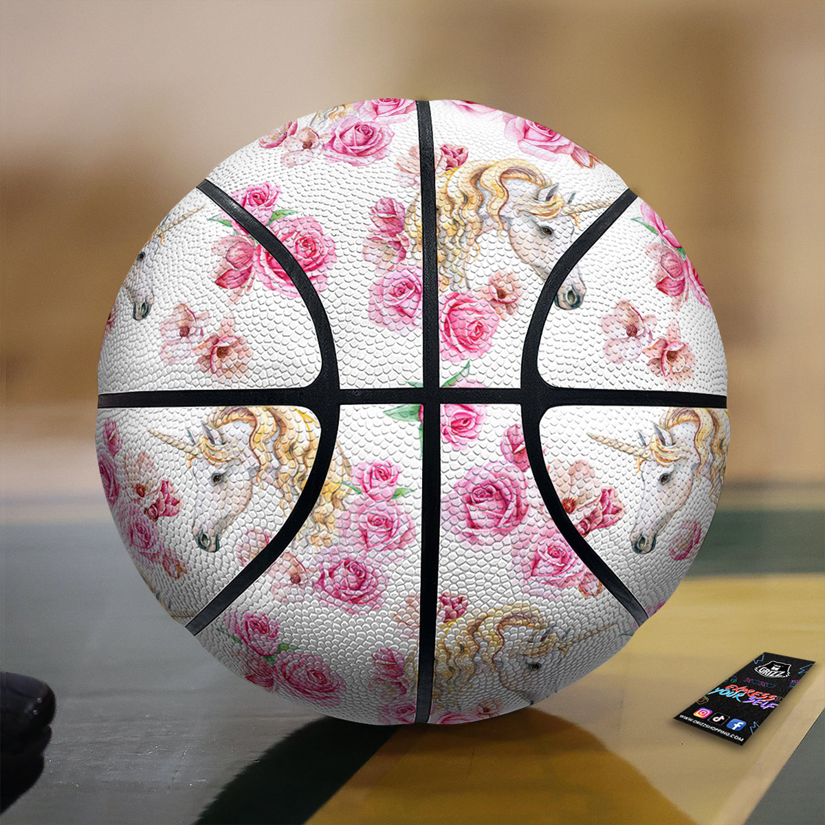 Rose Fairy White Unicorn Print Pattern Basketball