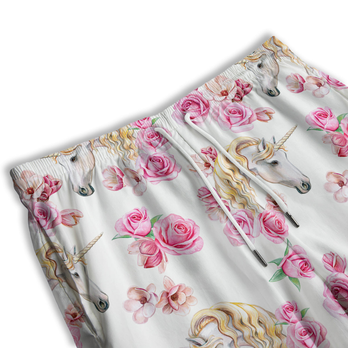 Rose Fairy White Unicorn Print Pattern Men's Athletic Shorts
