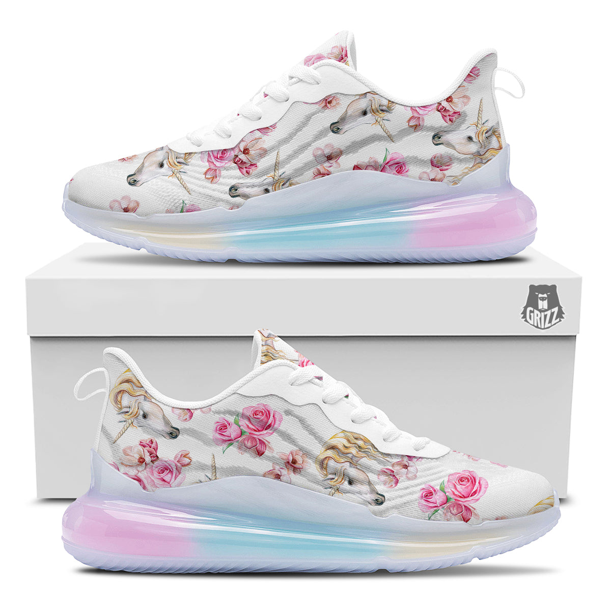 Rose Fairy White Unicorn Print Pattern Running Sneakers-grizzshop