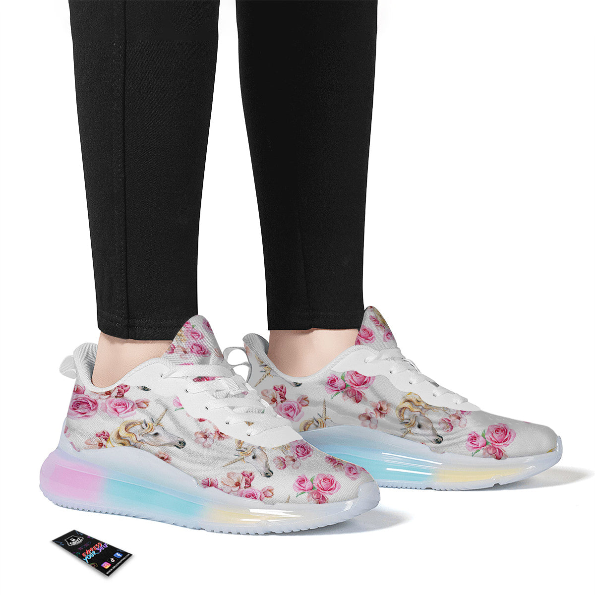 Rose Fairy White Unicorn Print Pattern Running Sneakers-grizzshop