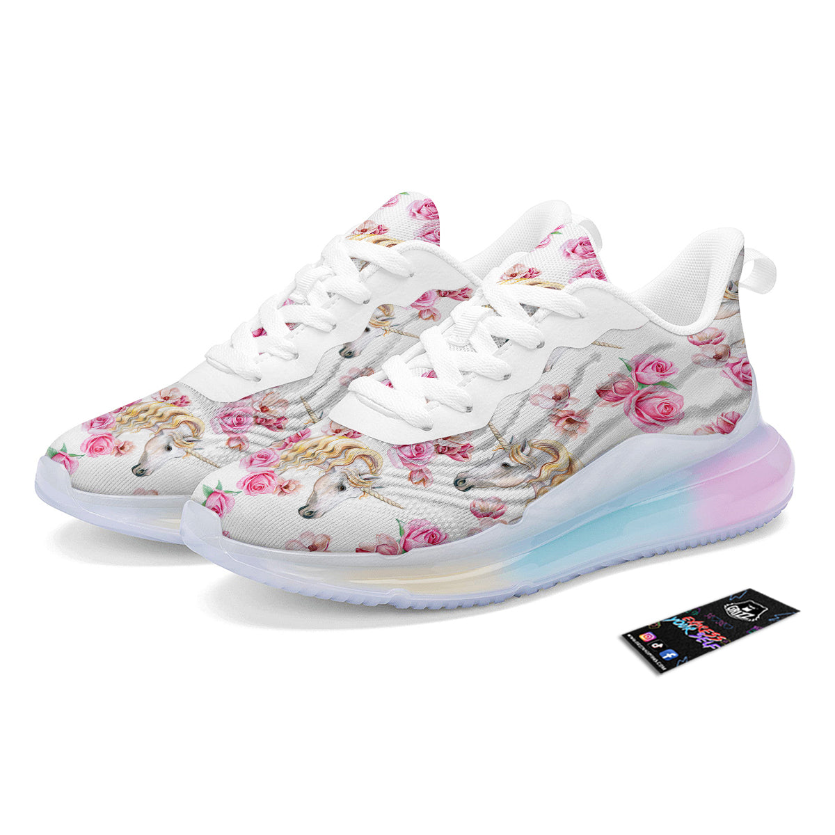 Rose Fairy White Unicorn Print Pattern Running Sneakers-grizzshop