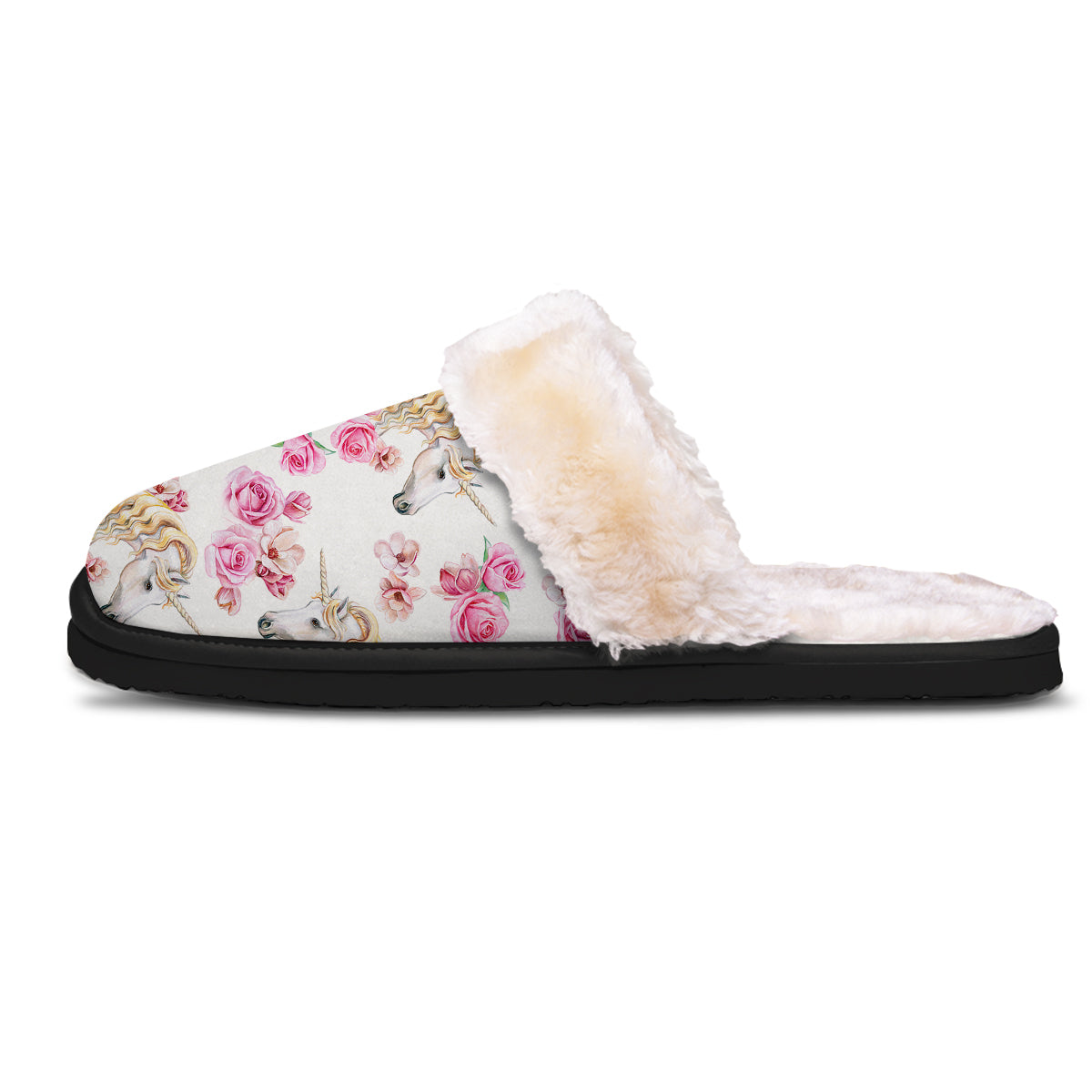 Rose Fairy White Unicorn Print Pattern Slippers-grizzshop