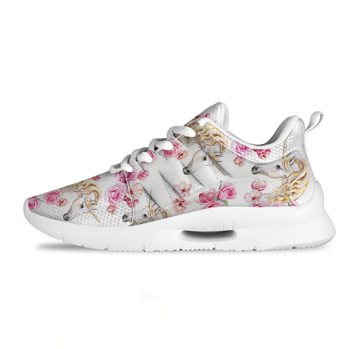 Rose Fairy White Unicorn Print Pattern Tennis Shoes-grizzshop