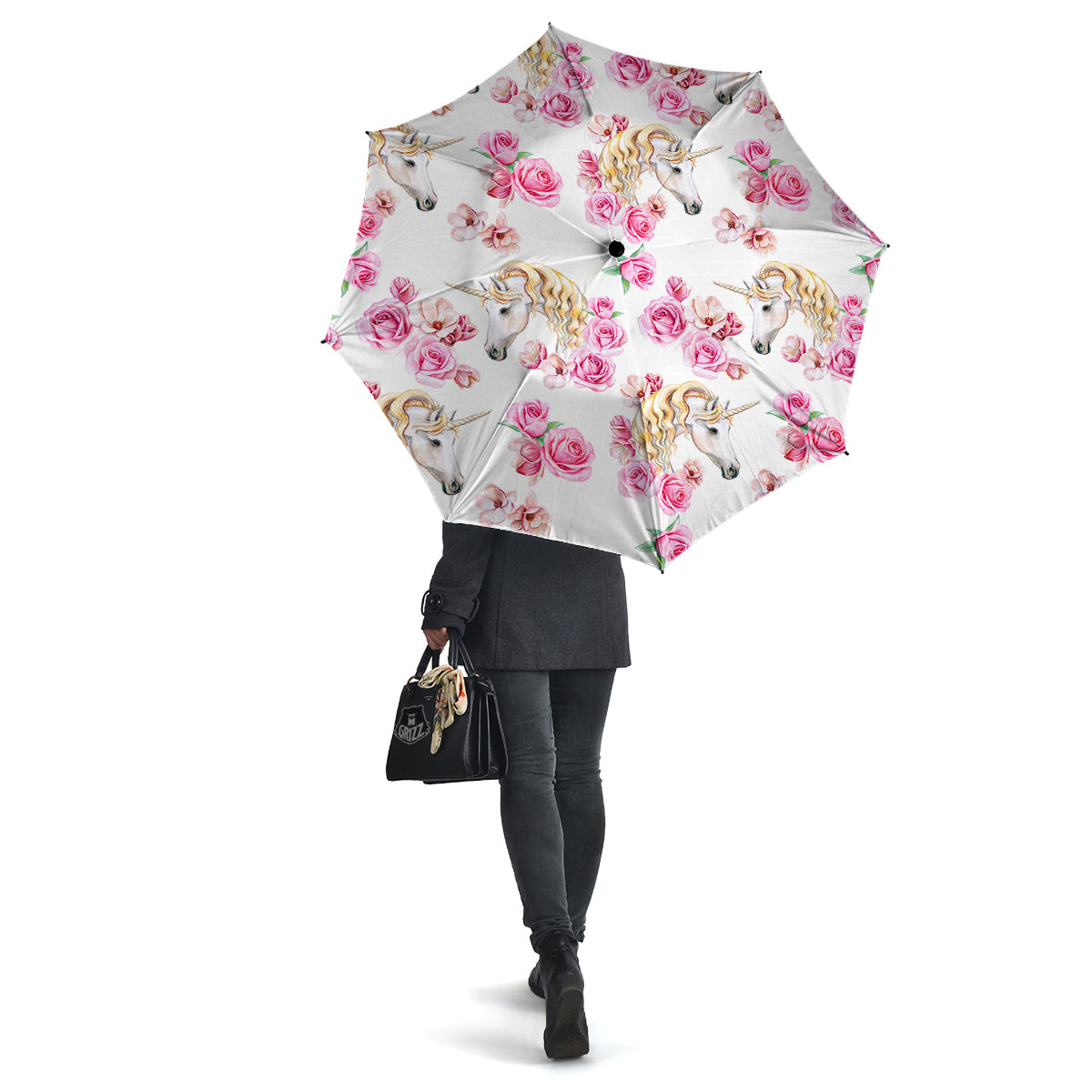 Rose Fairy White Unicorn Print Pattern Umbrella-grizzshop