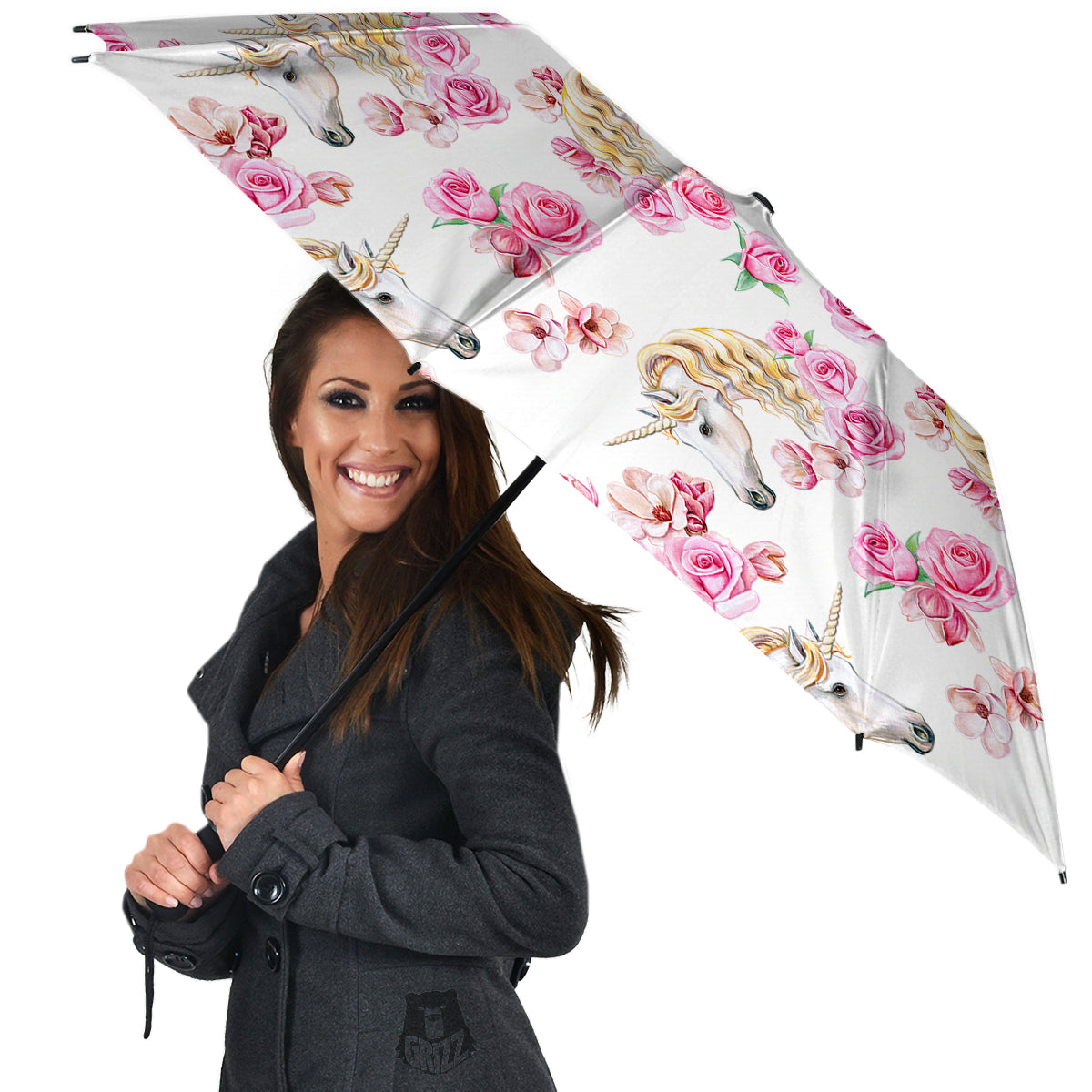 Rose Fairy White Unicorn Print Pattern Umbrella-grizzshop