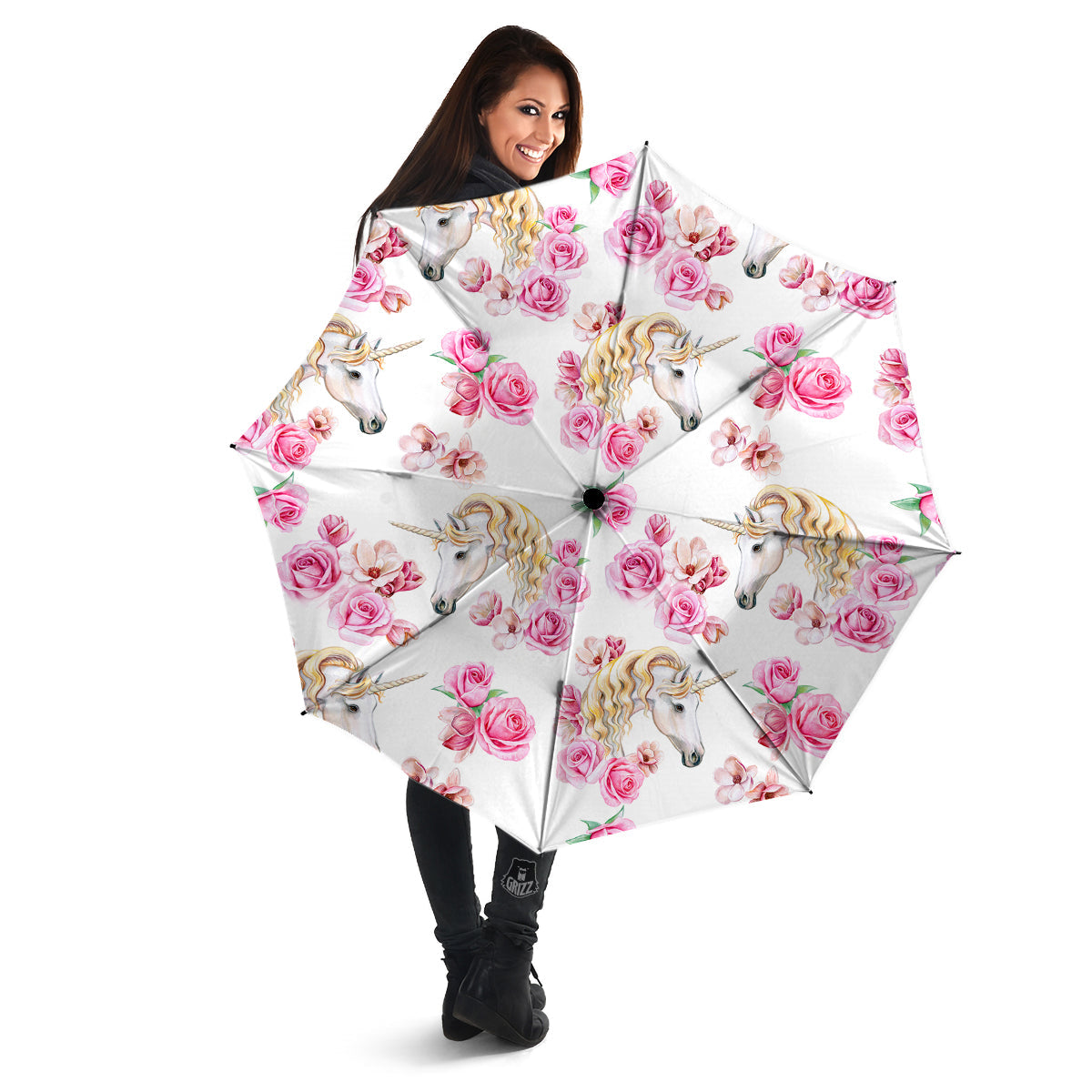 Rose Fairy White Unicorn Print Pattern Umbrella-grizzshop