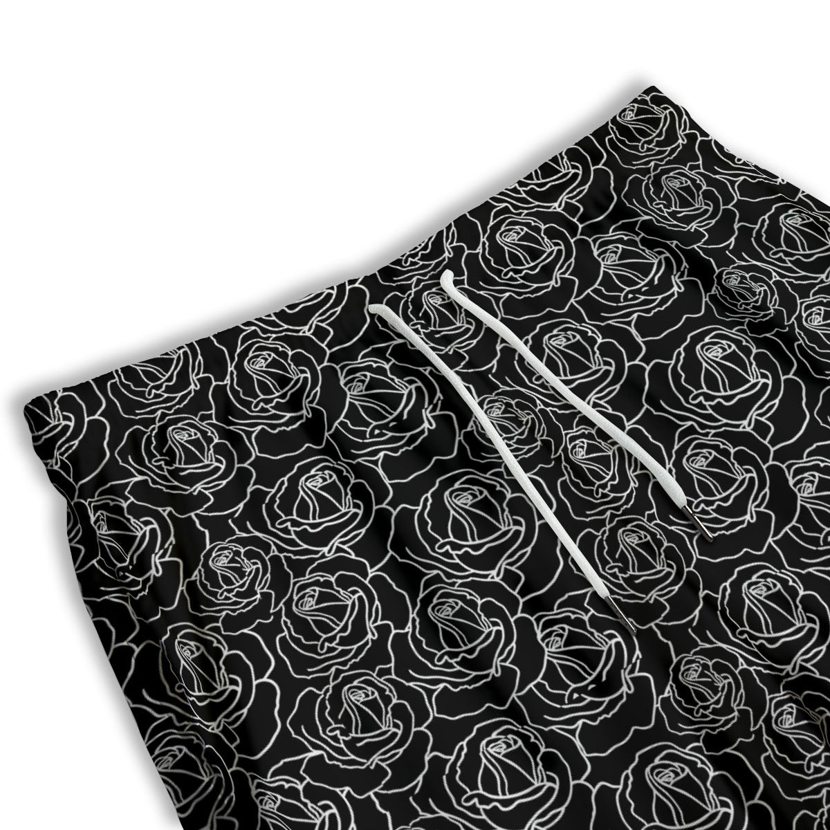 Rose Floral Black Print Pattern Men's Athletic Shorts