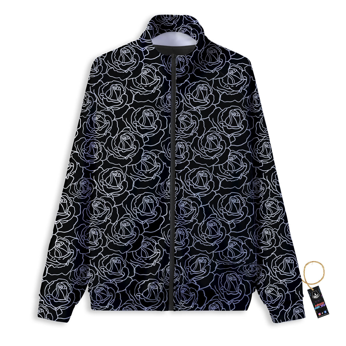 Rose Floral Black Print Pattern Track Jacket-grizzshop