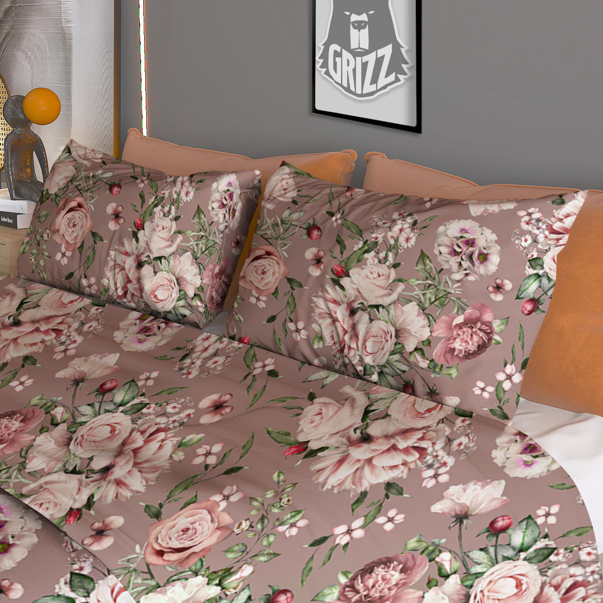 Rose Floral Pink Vintage Print Pattern Duvet Cover Bedding Set